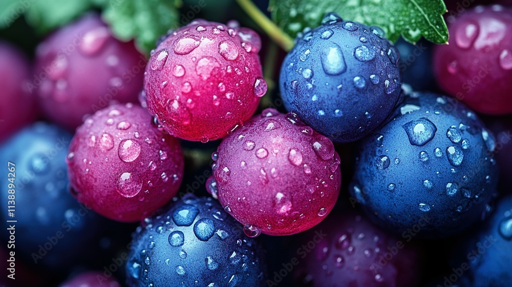 Dew Covered Red And Blue Grapes Close Up Dew Covered Red And Blue Grapes Close Up