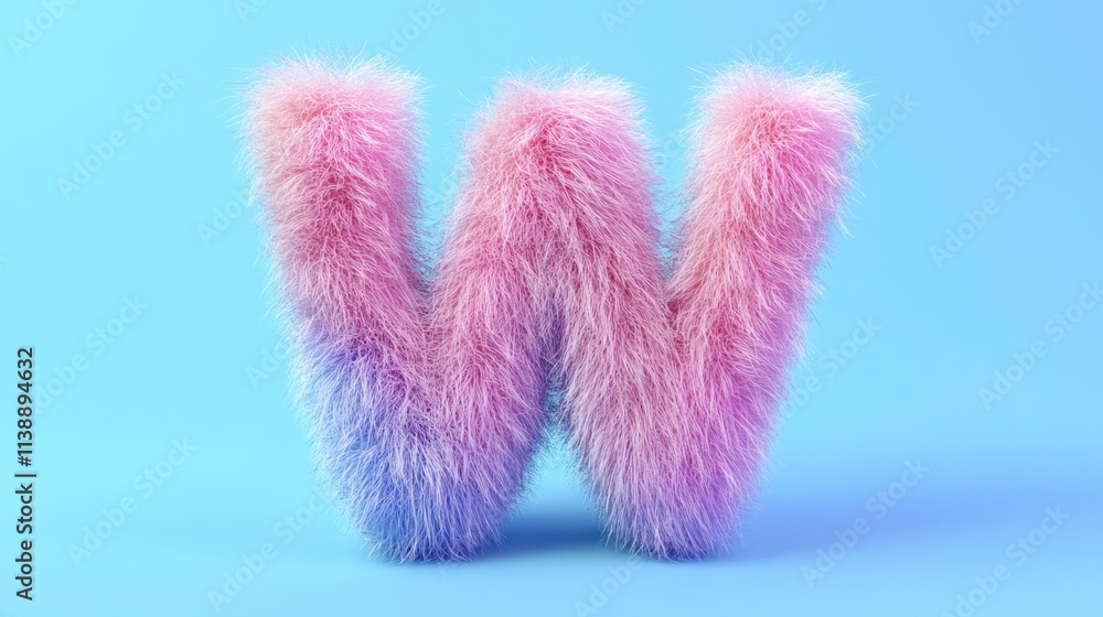 Fluffy Pink and Purple W Letter, Pastel, 3D Render Fluffy Pink and Purple W Letter, Pastel, 3D Render
