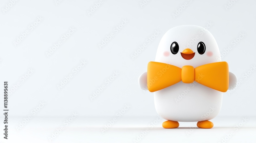 Obraz premium A cute cartoon penguin character with an orange bow tie.