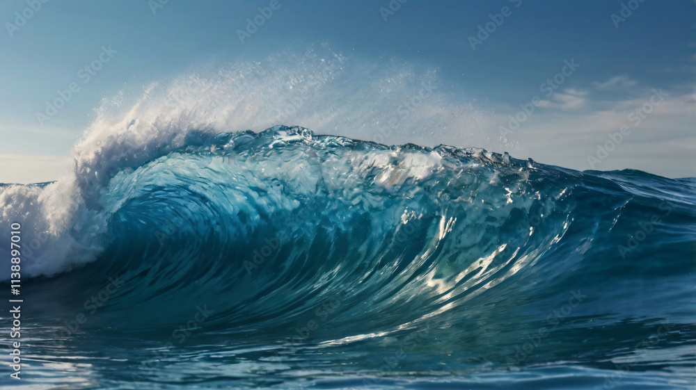 Fototapeta premium Blue Ocean Wave Splashing, Picture of Ocean Waves, Clear Blue Ocean Wave Water Splashing, Blue Ocean Wave layer, Tsunami Wave, Blue Ocean Background