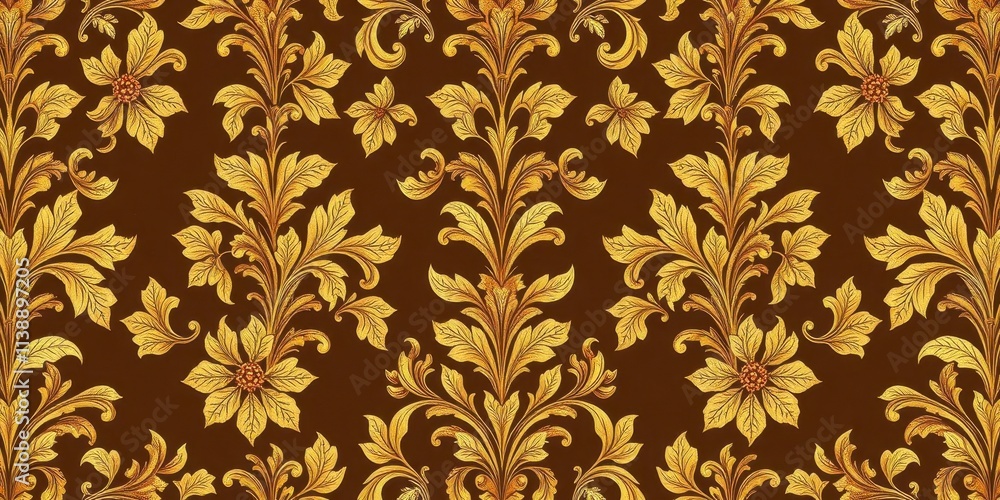 Seamless golden floral wallpaper with intricate design for luxurious interior decor, texture, luxurious, elegant Seamless golden floral wallpaper with intricate design for luxurious interior decor, texture, luxurious, elegant