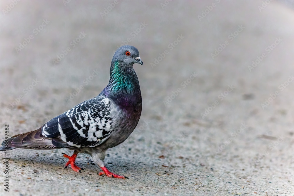 Representative of feathered birds of the pigeon family (Columba) in urban everyday life Representative of feathered birds of the pigeon family (Columba) in urban everyday life