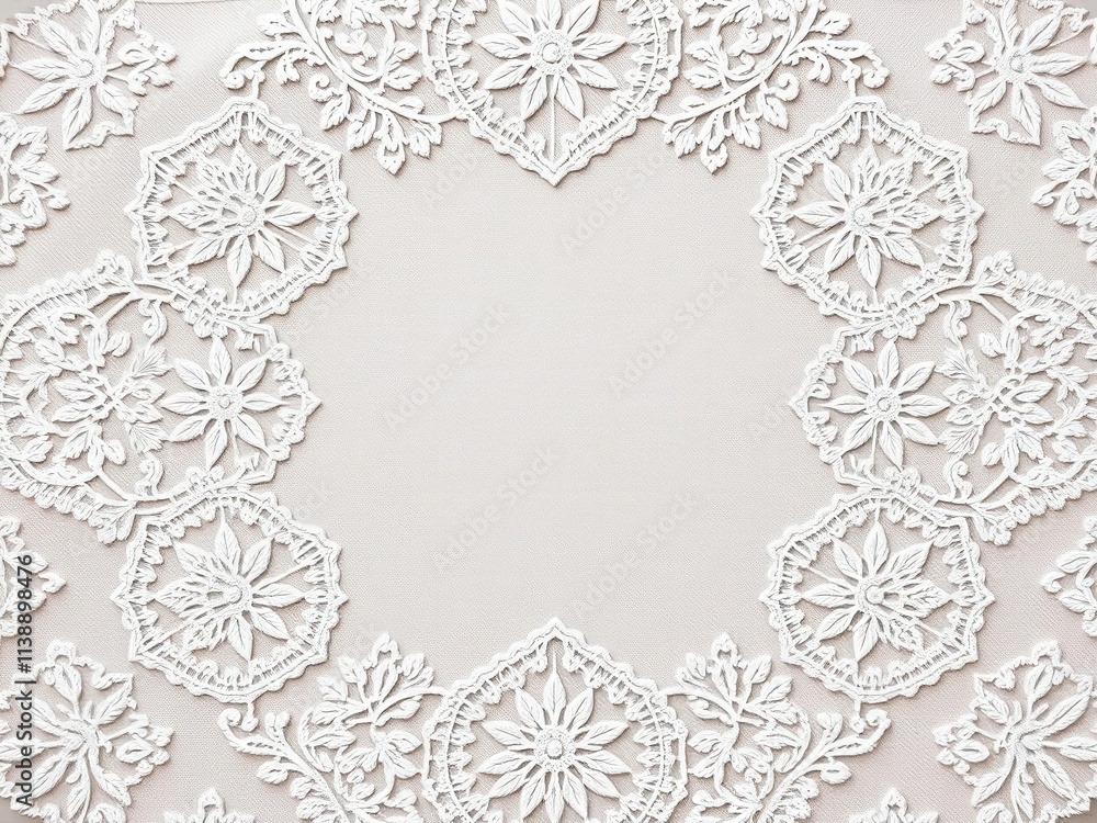 Fototapeta premium Vintage white cloth with intricate lace patterns, providing a seamless background for elegant designs, texture, panorma