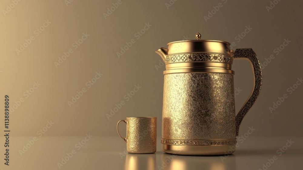 Elegant Golden Container and Cup on Table Elegant Golden Container and Cup on Table