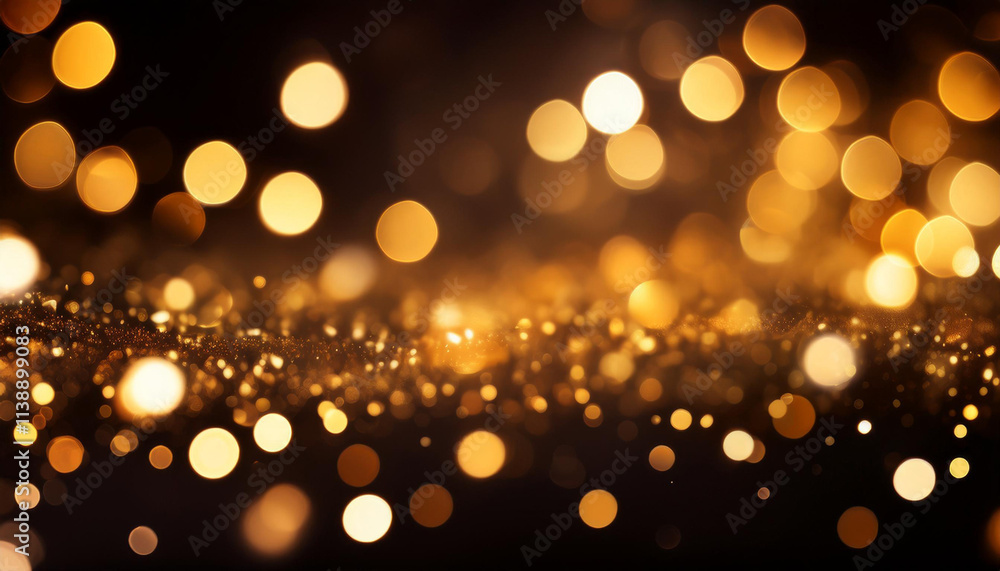 Obraz premium Golden abstract bokeh on black background. Holiday concept.