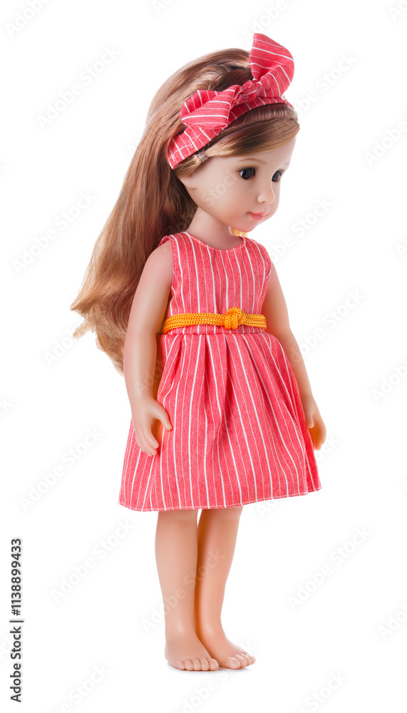 Beautiful doll with headband isolated on white Beautiful doll with headband isolated on white