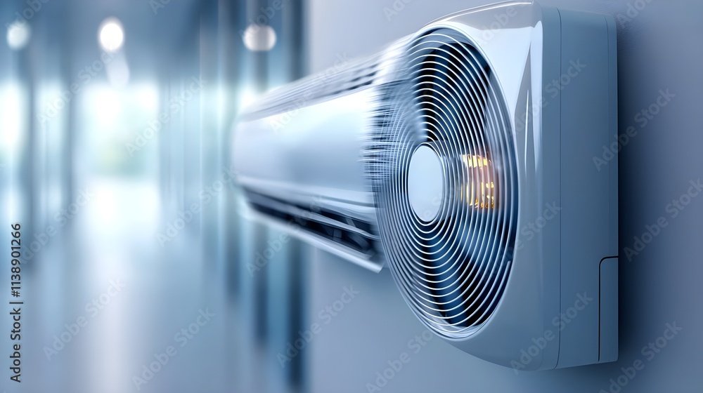 Side angle of wall-mounted air conditioner, focus on sleek vents and control buttons, illuminated display, clean white backdrop--style raw Side angle of wall-mounted air conditioner, focus on sleek vents and control buttons, illuminated display, clean white backdrop--style raw
