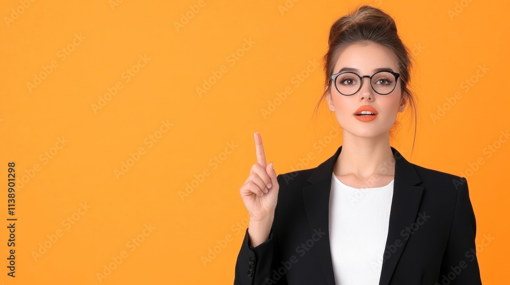 Professional woman gesturing with a confident expression. Professional woman gesturing with a confident expression.