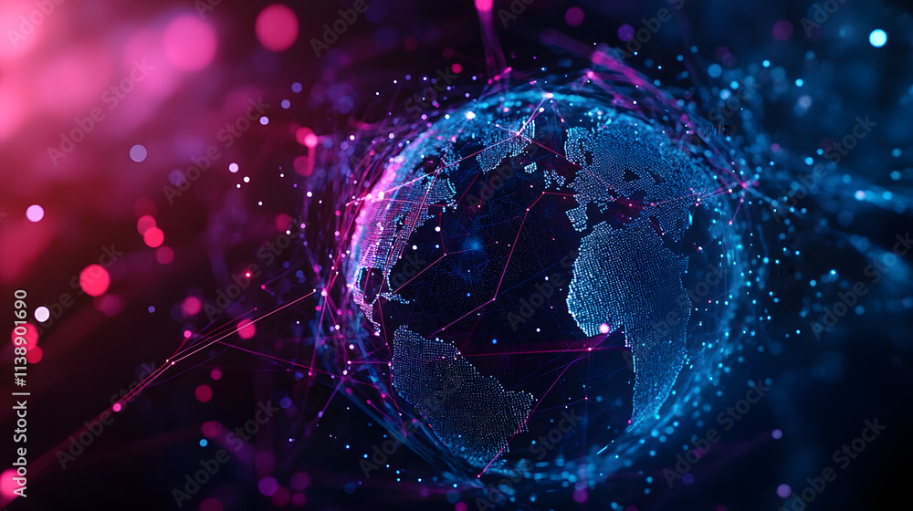 Fototapeta premium Global Network Earth Digital Futuristic Connected World