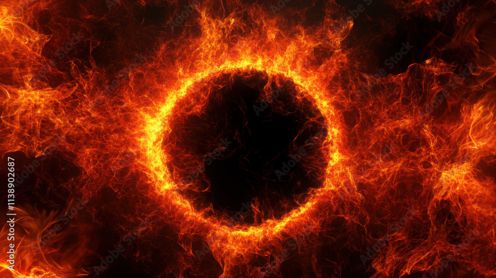 Fototapeta premium Fiery ring of flames against a dark background
