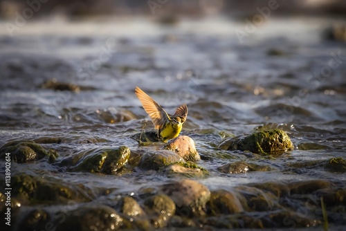 Bird Eastern yellow wagtail (Motacilla tschutschensis) in the wild photo