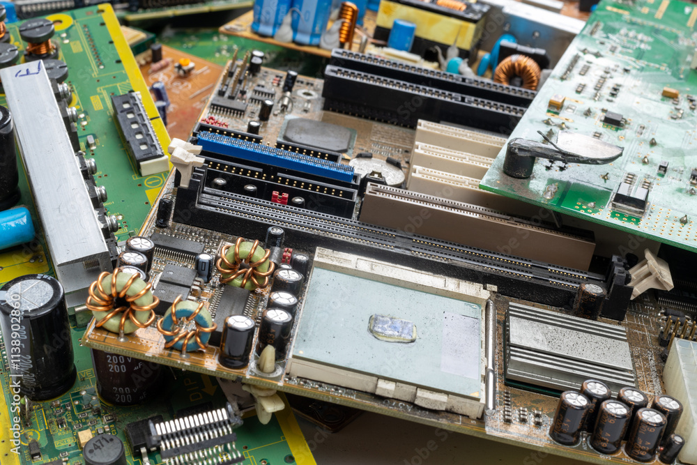 Obraz premium Collection of Discarded Circuit Boards and Computer Components