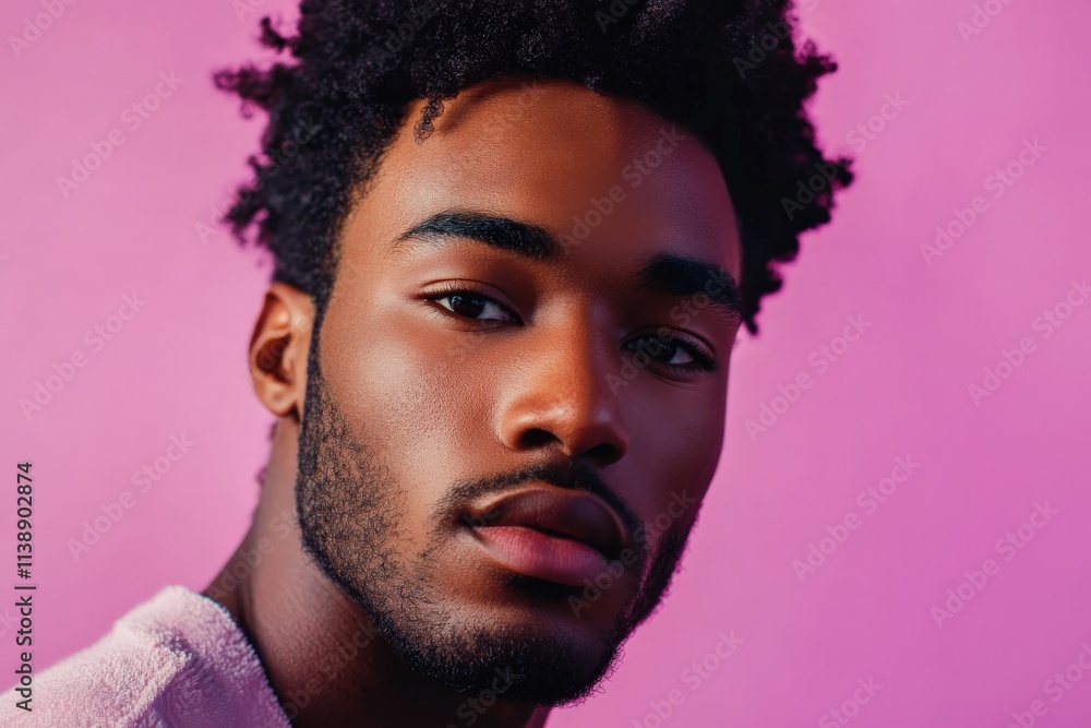 Stylish Portrait of a Young Man Against a Vibrant Pink Background Stylish Portrait of a Young Man Against a Vibrant Pink Background