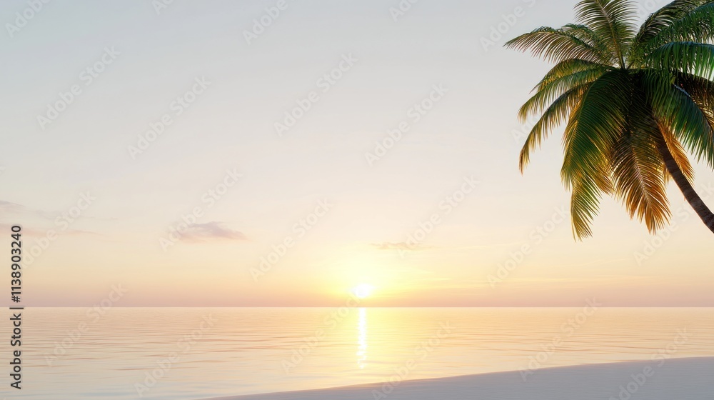 Serene beach sunset with a palm tree silhouette. Serene beach sunset with a palm tree silhouette.