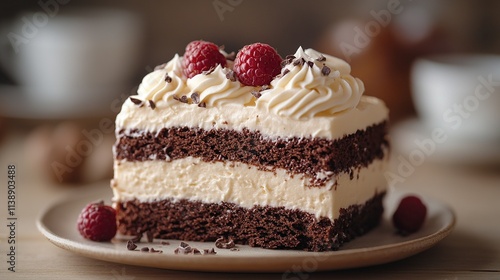 Wallpaper Mural Whipped cream dollop (dessert topping) on a slice of rich chocolate cake, creamy and light Torontodigital.ca