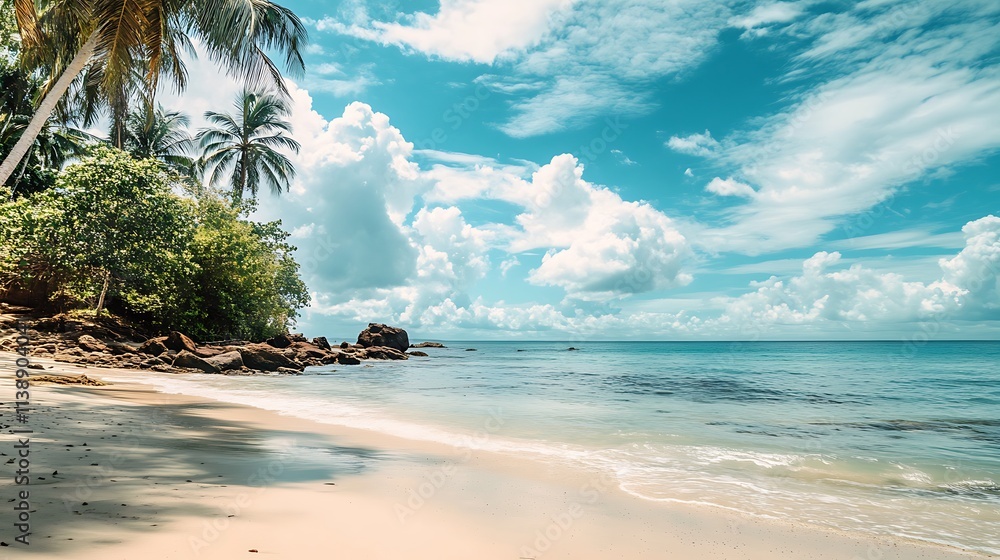 Fototapeta premium Tropical Beach Paradise. Beautiful Tropical Beach Scene. Vacation Destination.