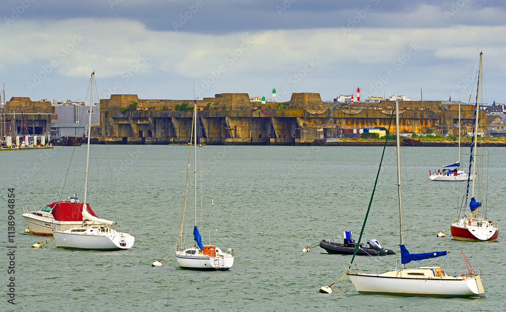 Lorient - The Bay and submarine base Keroman from World War II, now a museum. Lorient is a French city in the Morbihan department in the Brittany region