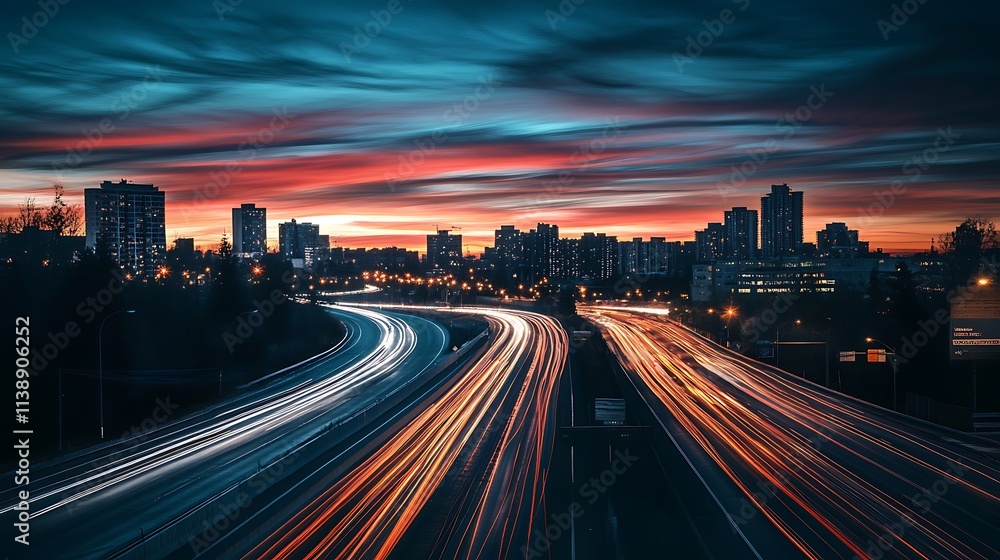 City Expressway at Sunset. Concept of urban life, movement, and modern architecture. City Expressway at Sunset. Concept of urban life, movement, and modern architecture.