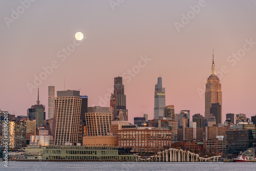 Full Moon Rise of Hudson River and Midtown Manhattan, December 14th, 2024, New York City, NY