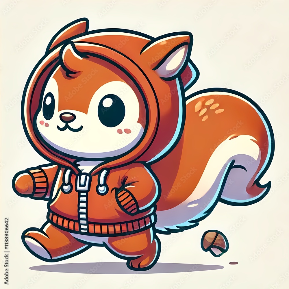 Naklejka premium Cute Squirrel Walking With Hoodie Jacket Cartoon Vector Icon Illustration