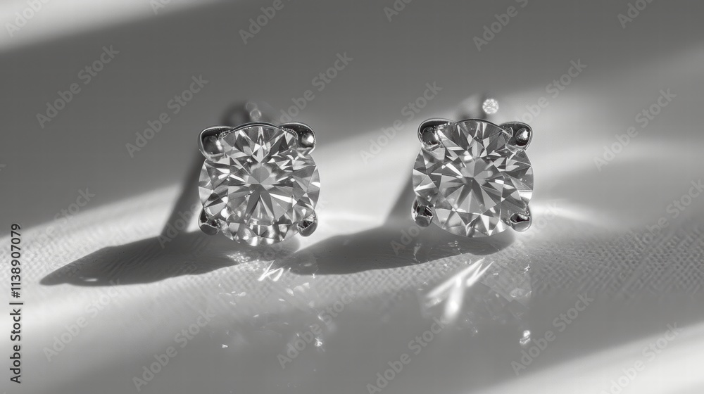 Elegant diamond stud earrings with a brilliant cut, displayed on a white background to emphasize their sparkle and simplicity . Elegant diamond stud earrings with a brilliant cut, displayed on a white background to emphasize their sparkle and simplicity .