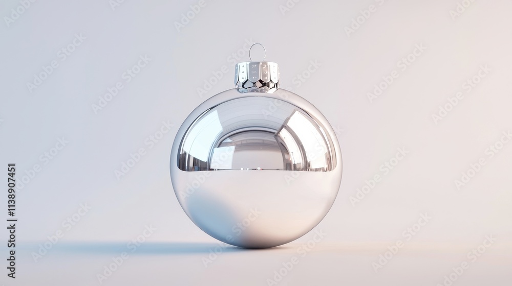 Isolated silver Christmas bauble against a soft white backdrop, perfect symmetry and high detail, clean and glossy for product display Isolated silver Christmas bauble against a soft white backdrop, perfect symmetry and high detail, clean and glossy for product display