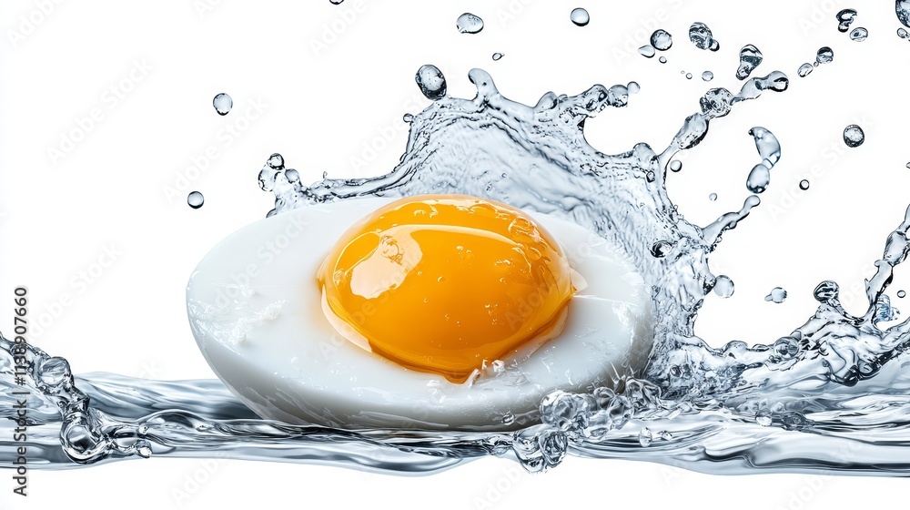 Cracked egg yolk suspended in air, shell fragments frozen mid-break, highly detailed, isolated on white background Cracked egg yolk suspended in air, shell fragments frozen mid-break, highly detailed, isolated on white background