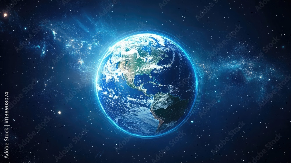 Earth with holographic network connections, global connection, [world trade Earth with holographic network connections, global connection, [world trade