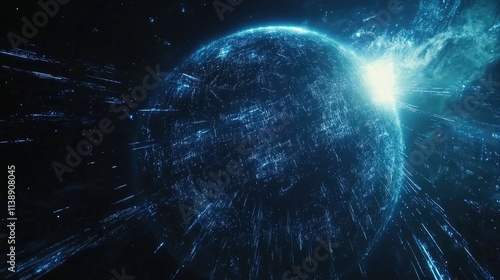 Earth with holographic network connections, global connection, [world trade