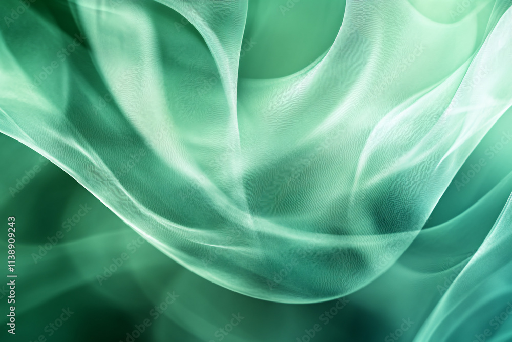 Fototapeta premium Graceful green translucent shapes flow gently in an abstract arrangement with smooth curves and soft gradients 