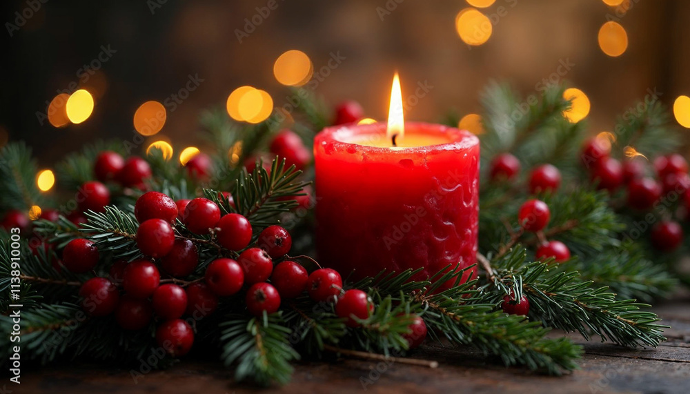 christmas decoration with candle and holly christmas decoration with candle and holly