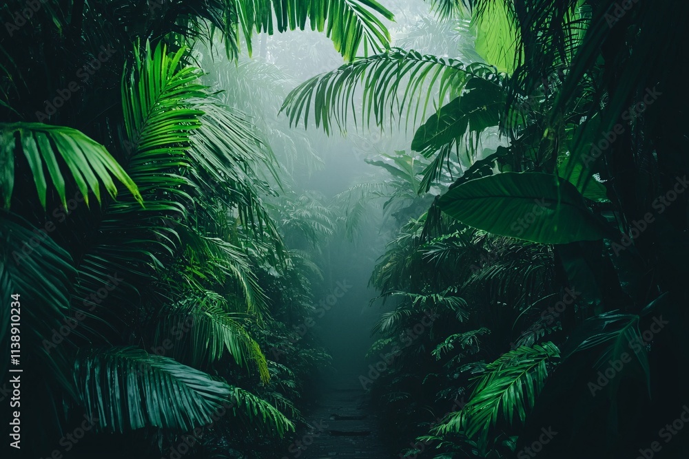 Misty Jungle Path Tropical Rainforest Exploration Misty Jungle Path Tropical Rainforest Exploration
