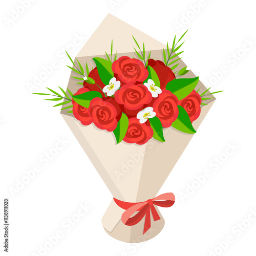 3D Isometric Flat Vector Set of Flower Bouquets, Floral Decoration. Item 2