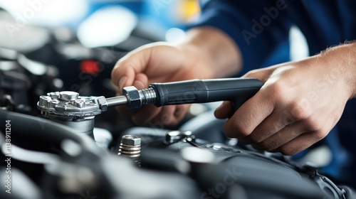 A closeup of a technicians hand using a torque wrench showcasing the careful calibration on critical fasteners illustrating the importance of proper assembly and maintenance practices.