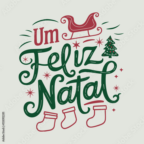 Festive Christmas graphic with socks and sleigh