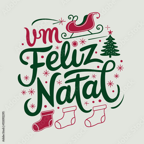 Festive Christmas graphic with socks and sleigh