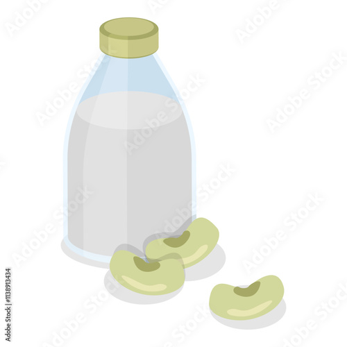 3D Isometric Flat Vector Illustration of Vegan Milk, Plant Based Diet, Healthy Organic Lactose Free Beverage. Item 4