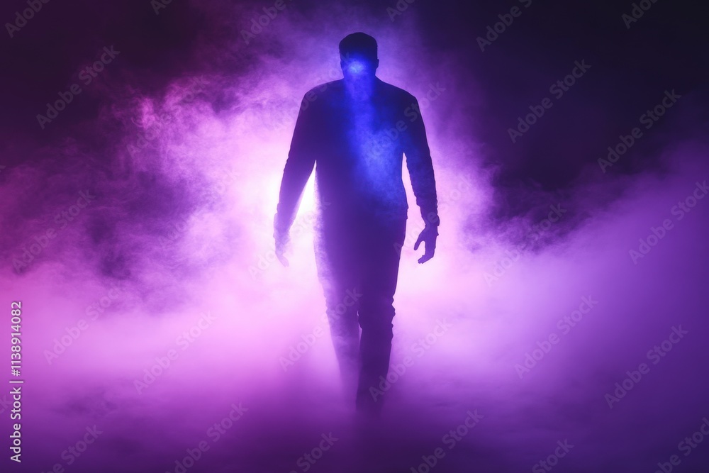 Mysterious Figure Emerging from Colorful Mist Mysterious Figure Emerging from Colorful Mist