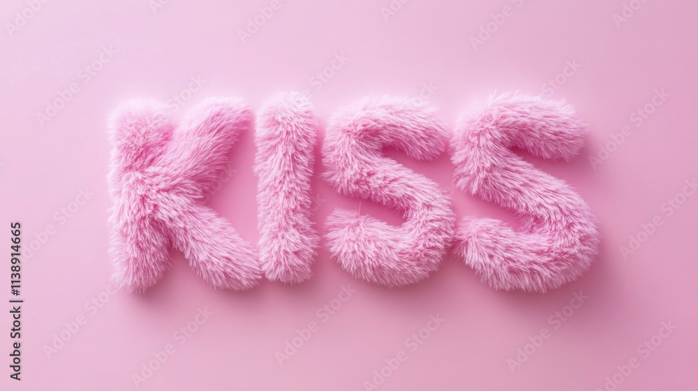 Pink Fluffy KISS Word Art on Pastel Background Pink Fluffy KISS Word Art on Pastel Background