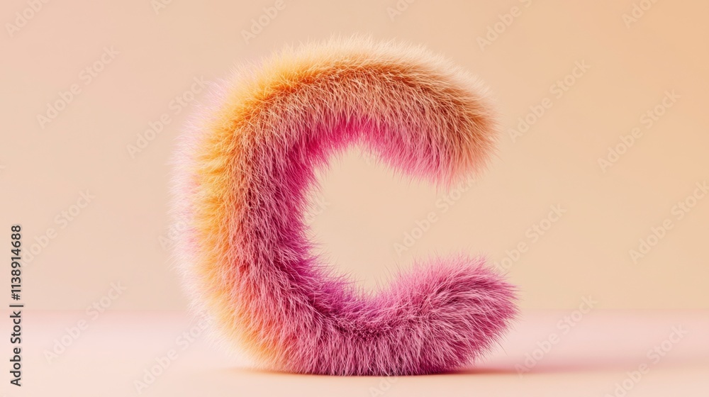 Fluffy Pink and Orange Fur Letter C on Peach Background Fluffy Pink and Orange Fur Letter C on Peach Background