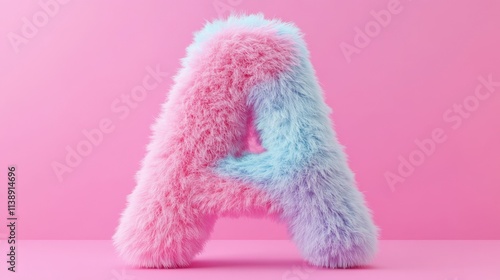 Fluffy Pink and Blue Fur Letter A on Pink Background