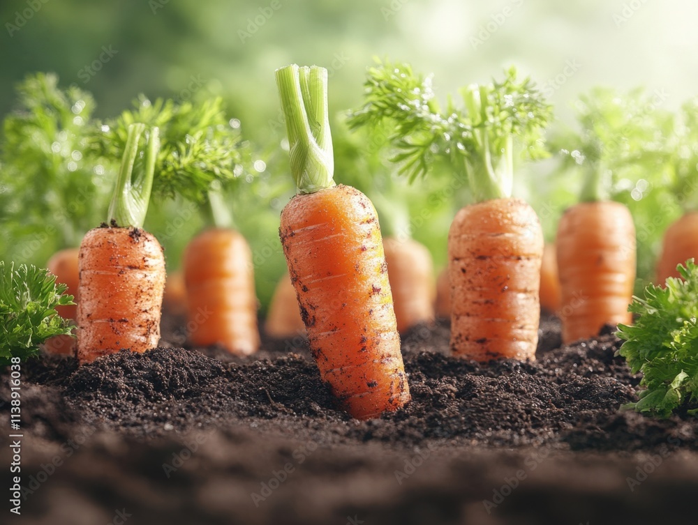 Vibrant Fresh Carrots Growing in Soil Vibrant Fresh Carrots Growing in Soil
