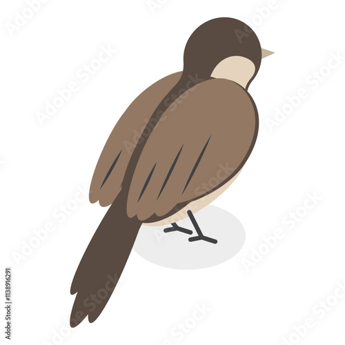 3D Isometric Flat Vector Set of City Birds, Sparrow, Tit, Pigeon, and Crow. Item 7