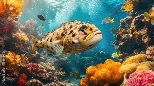 Wallpaper Mural Large speckled fish swims near coral. Torontodigital.ca