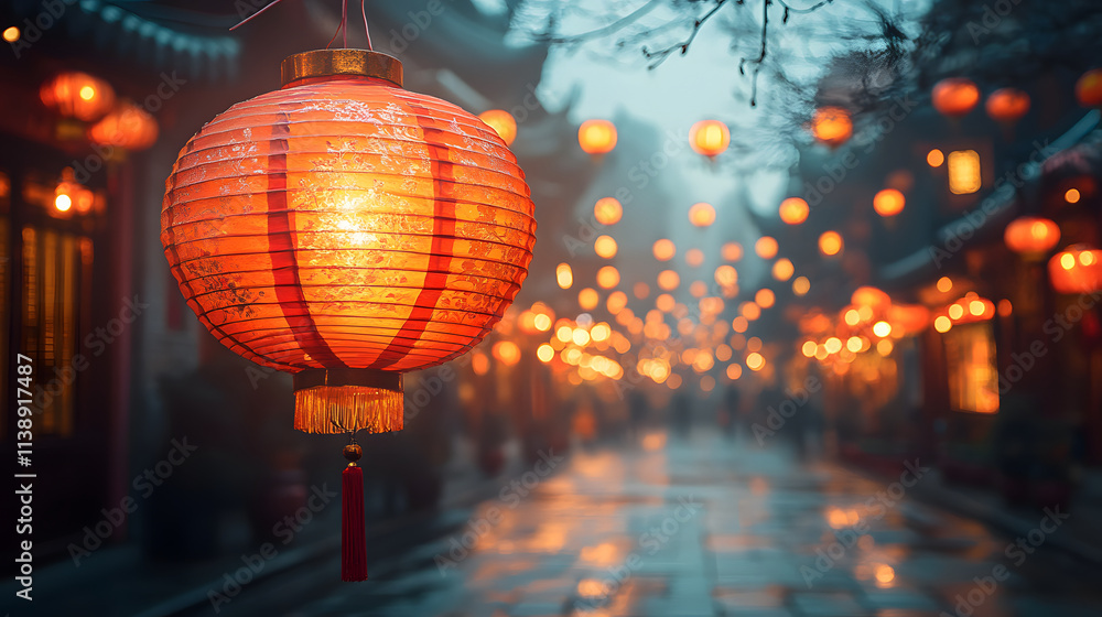 Traditional Red Lantern in a Street Traditional Red Lantern in a Street