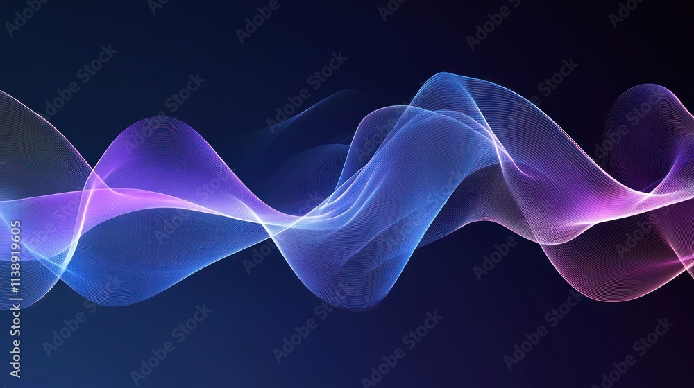 Fototapeta premium Flowing purple abstract waves against dark background.