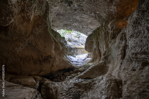 Cavernous rock formations in the shape of a gorge belonging to the source of the river Alviela