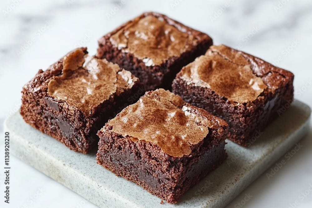 Fresh baked brownies on marble surface, tempting treat Fresh baked brownies on marble surface, tempting treat