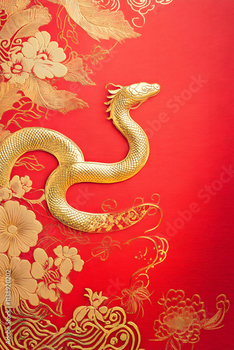 Gold Snake on Red Background