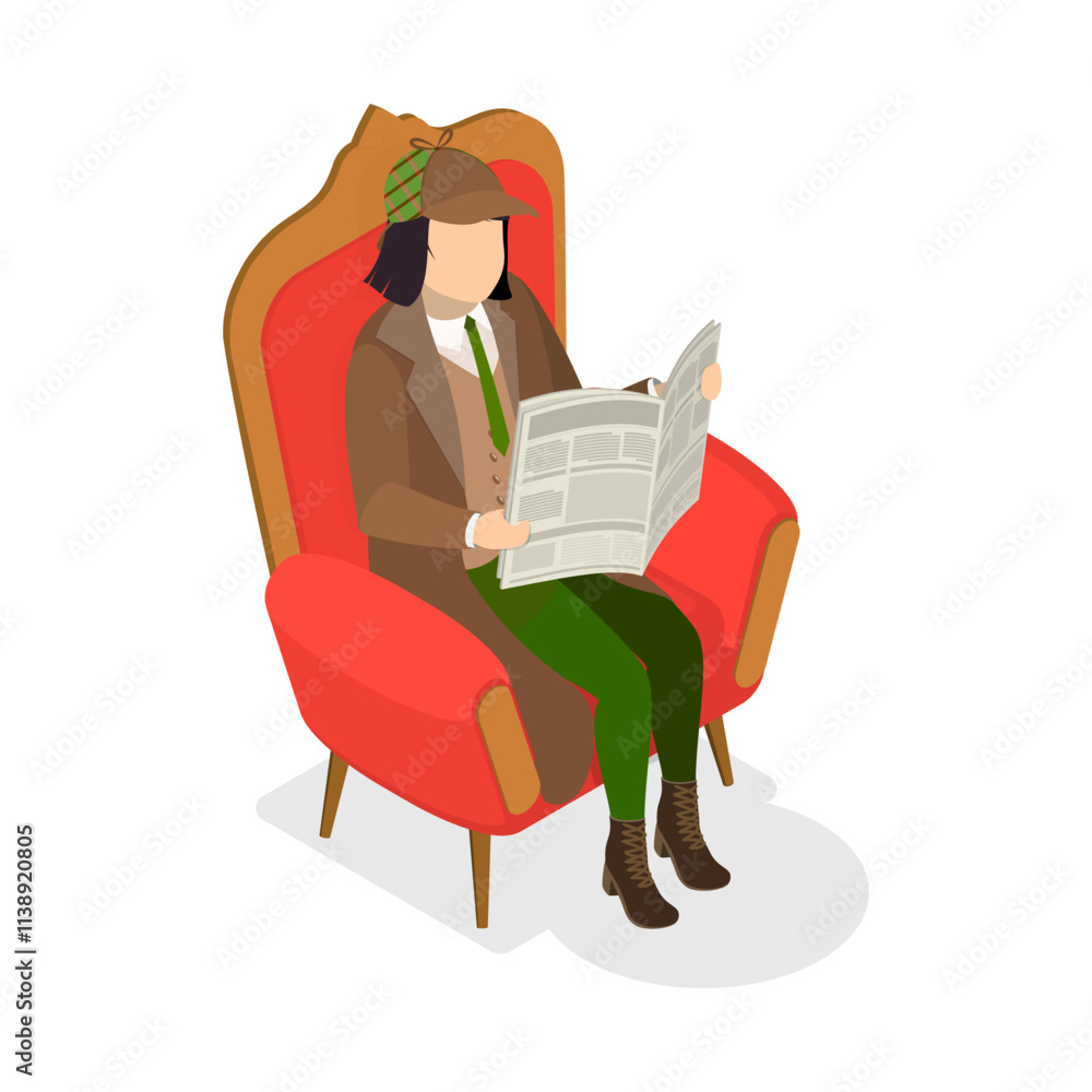 3D Isometric Flat Vector Set of Funny Detective Characters, Investigating Agency. Item 1 3D Isometric Flat Vector Set of Funny Detective Characters, Investigating Agency. Item 1